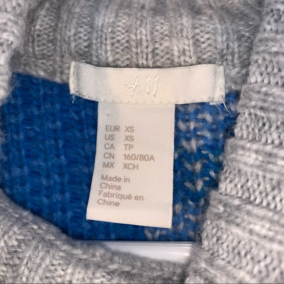 H&M Balloon Sleeve Wool Blend Crewneck sweater Unique Blue Grey Leopard Print - Picture 3 of 5